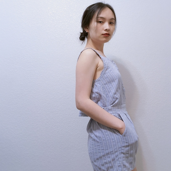 Strappy Pastel Blue Stripe Mini Romper - Picture 6 of 10